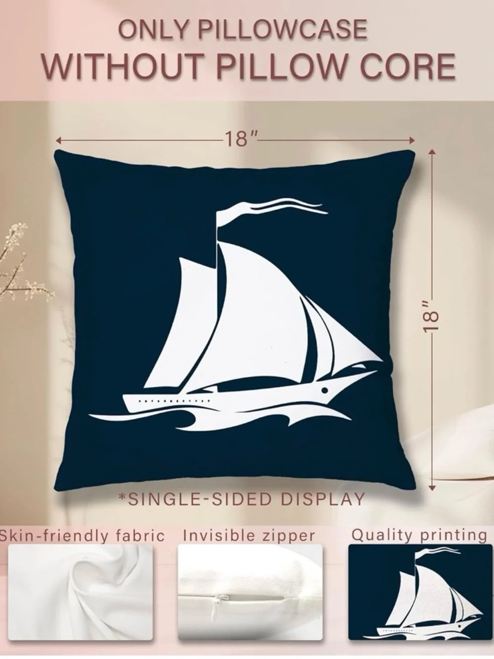 NEW Blue & White Nautical Ship Pillow Cover (1) - 18”x18” - No Pillow Insert